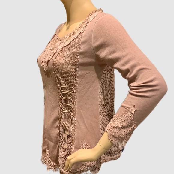 Renaissance Style Top Sz XL Festival Blush Nude Color Crocheted Long Sleeves NEW - Picture 8 of 14